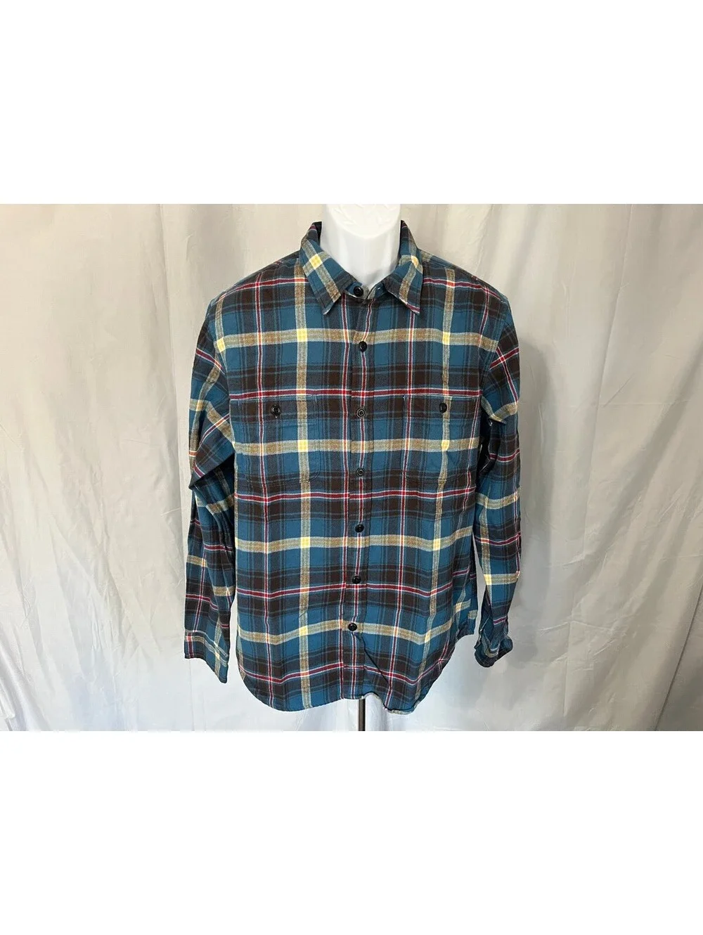 J. Crew Men's Blue Yellow Red Midweight l/s Flannel Shirt Slim Fit Large L